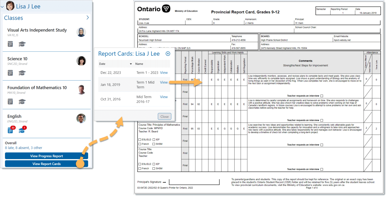 Viewing Report Cards Edsby